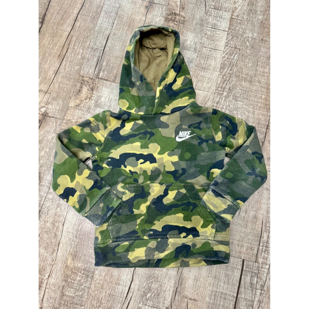 Nike Kids Camo Hoodie Pullover Green Yellow Camouflage Sweatshirt‎ 3T 2-3YRS